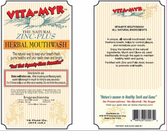 VITA-MYR mouthwash bottle pouring showcases alcohol-free, vegan formula for home use