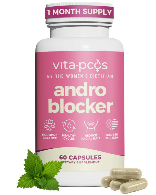VITA-PCOS AndroBlocker bottle front for daily balance across life stages.