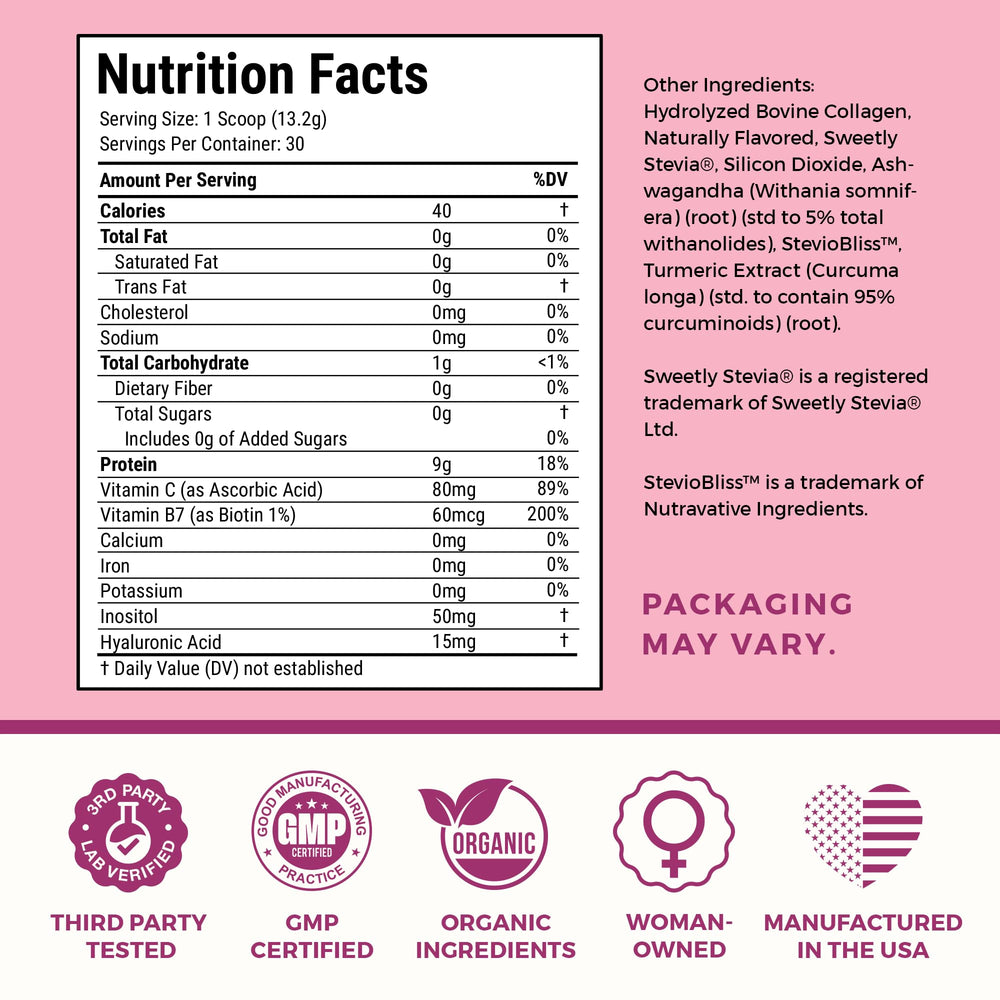 VITA-PCOS collagen label closeup showing ingredients and no added sugar