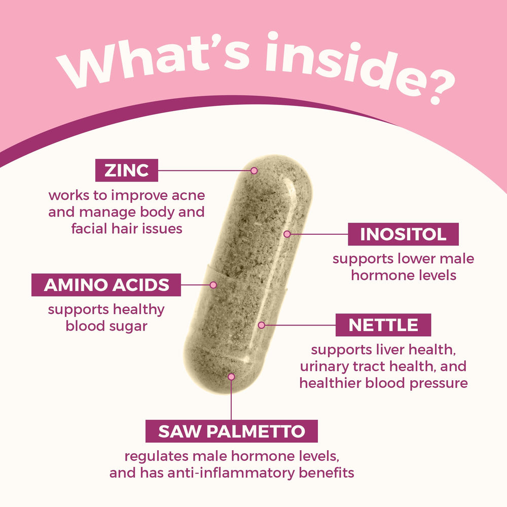 VITA-PCOS stinging nettle capsules suggesting hair wellness support.