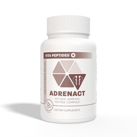 Vita Peptides Adrenact label close-up highlighting natural peptide bioregulator formula.