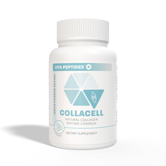 Vita Peptides Collacell pour image shows simple daily dosing for joints and vitality.