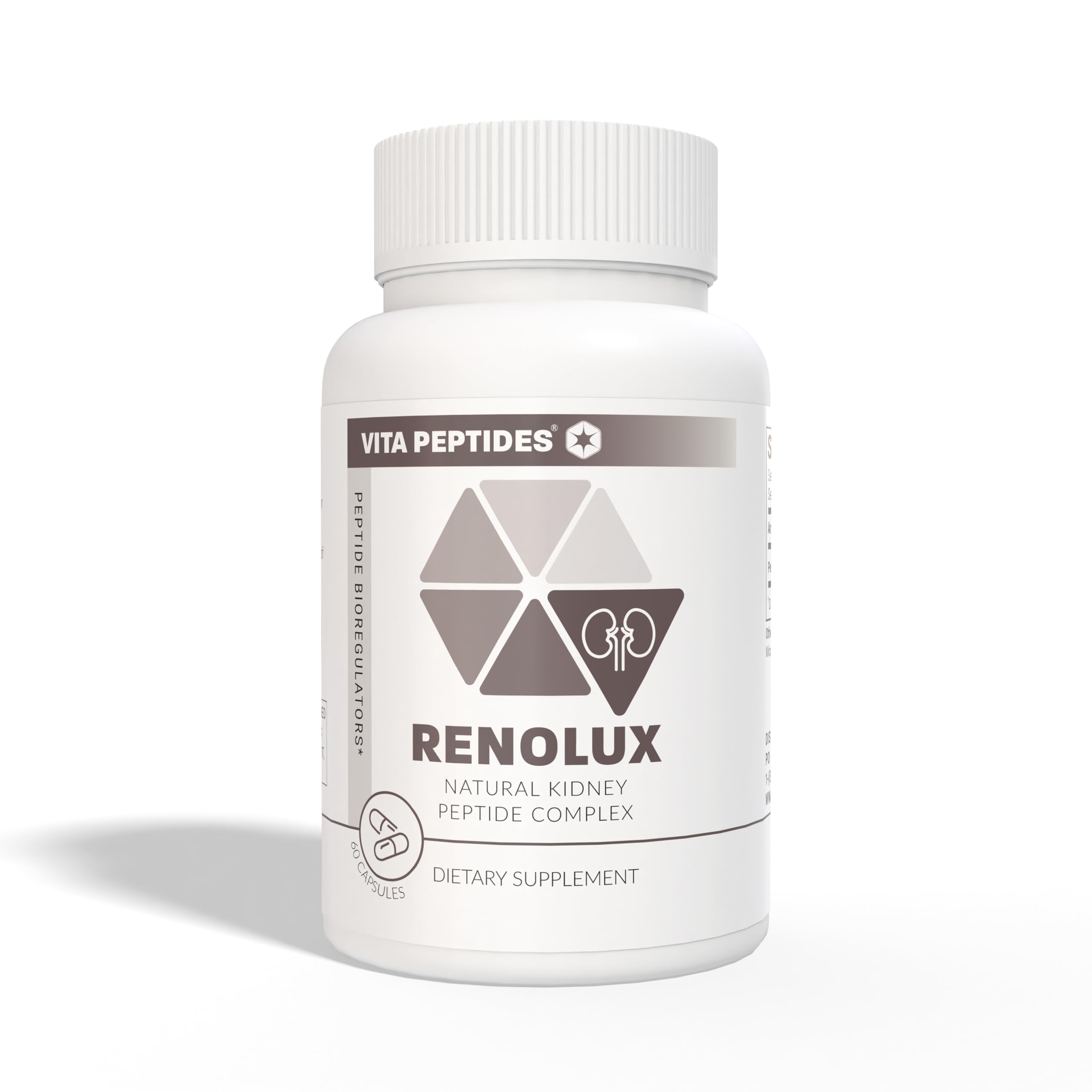 Close-up of Renolux bottle with label, suggesting daily fluid balance support.