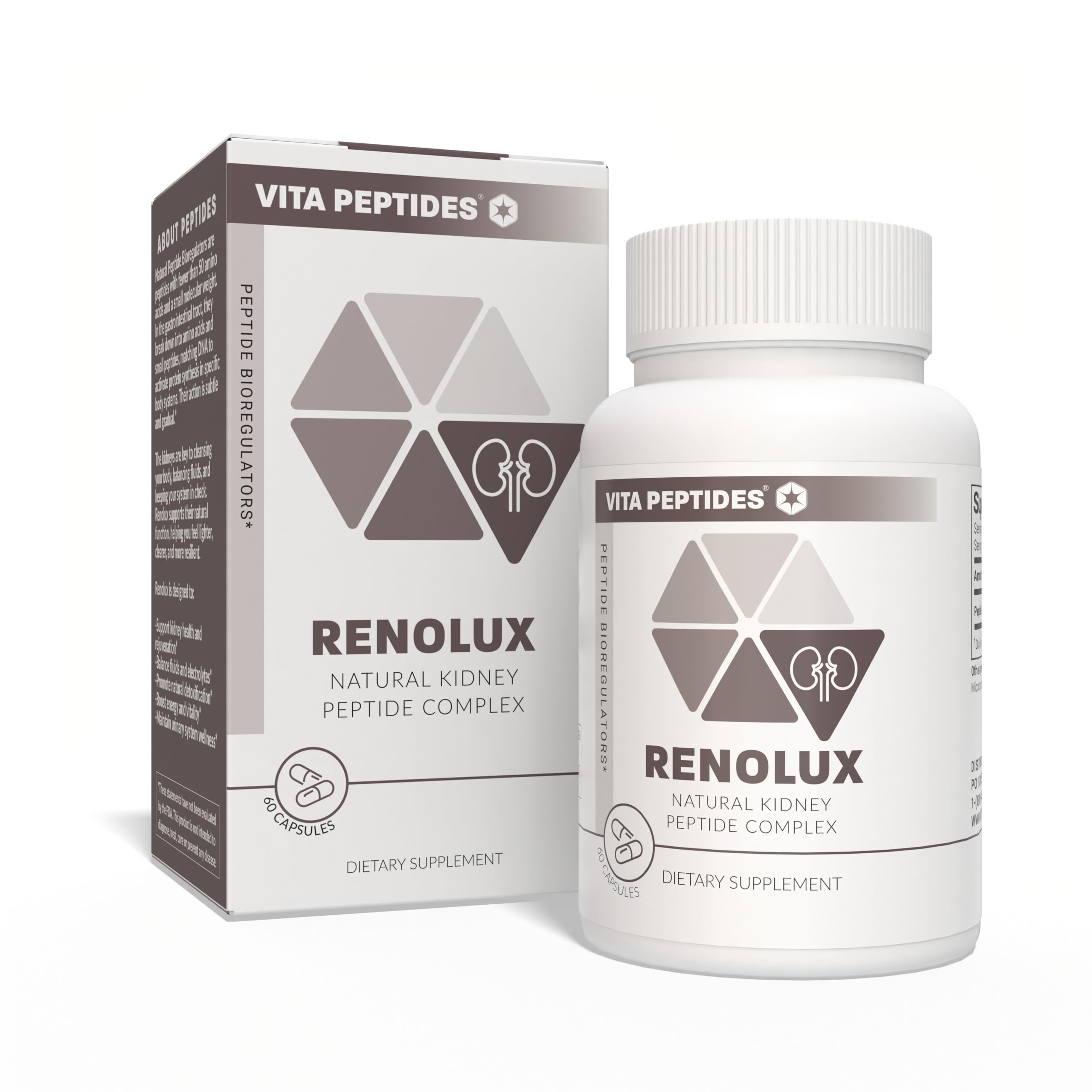 Vita Peptides Renolux bottle front indicating kidney wellness support.