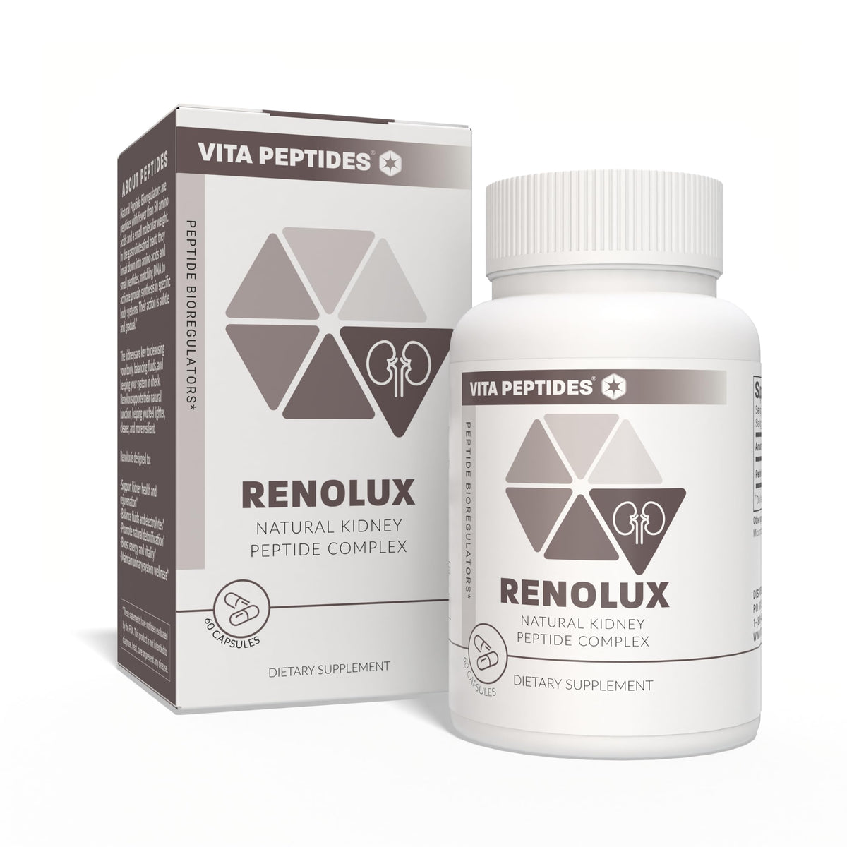 Vita Peptides Renolux bottle front indicating kidney wellness support.