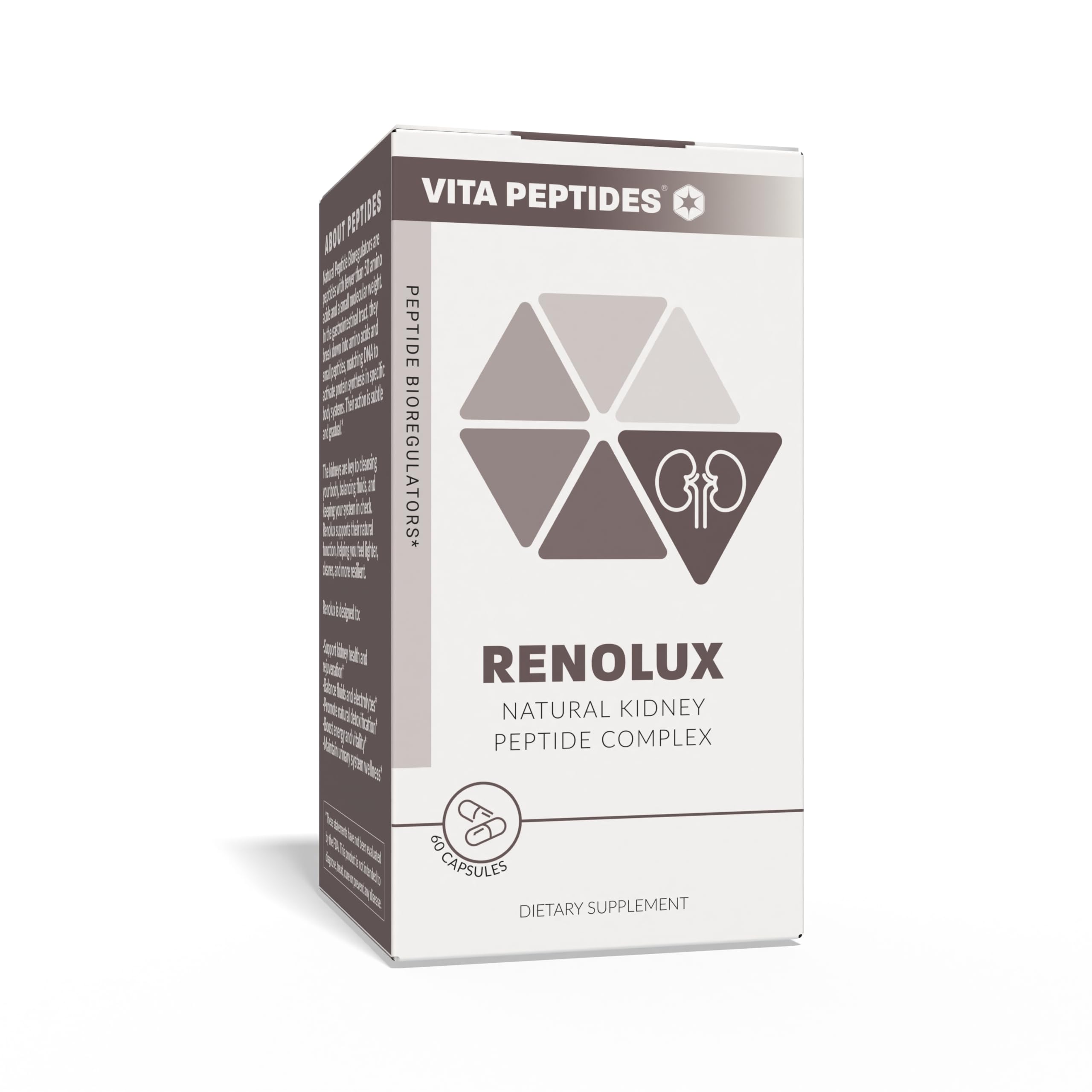 Vita Peptides Renolux capsule dispense on a surface, implying convenient daily use.