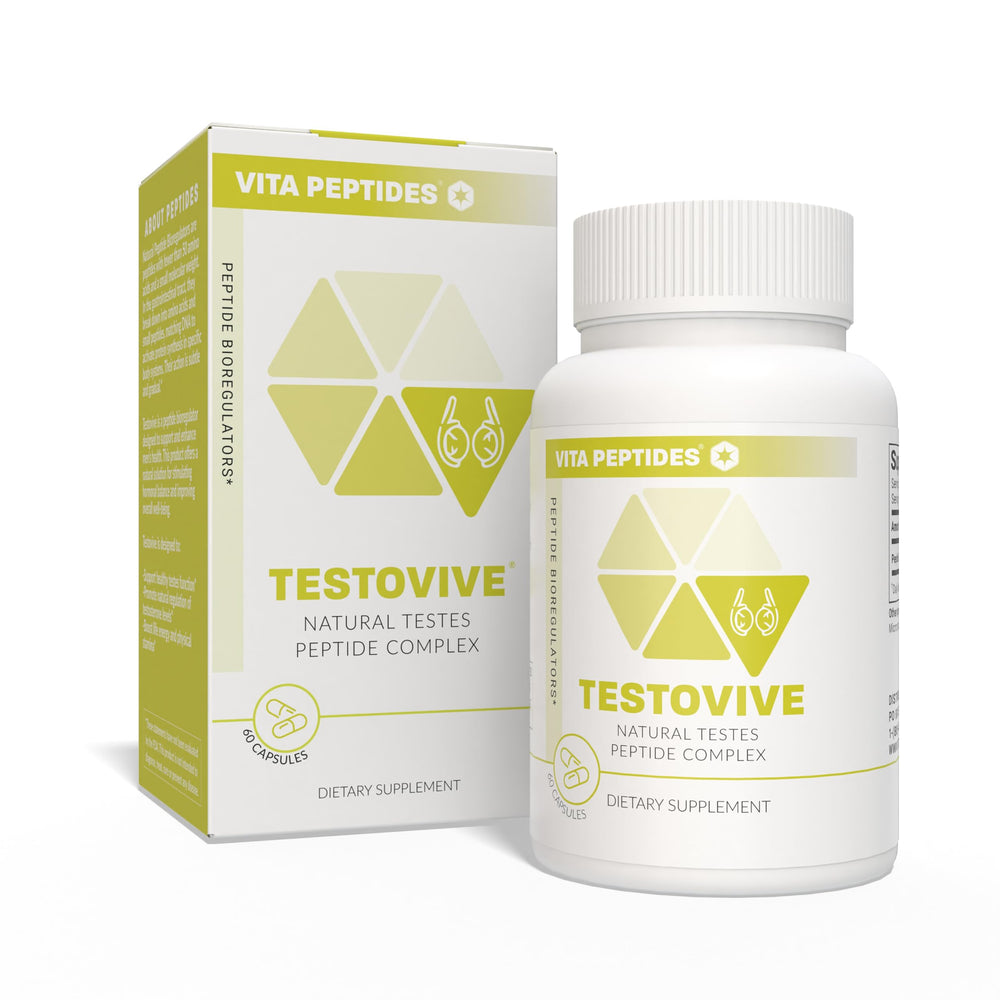 Vita Peptides Testovive bottle close-up for daily vitality support