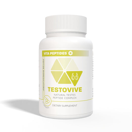 Vita Peptides Testovive label close-up for transparent peptide formulation