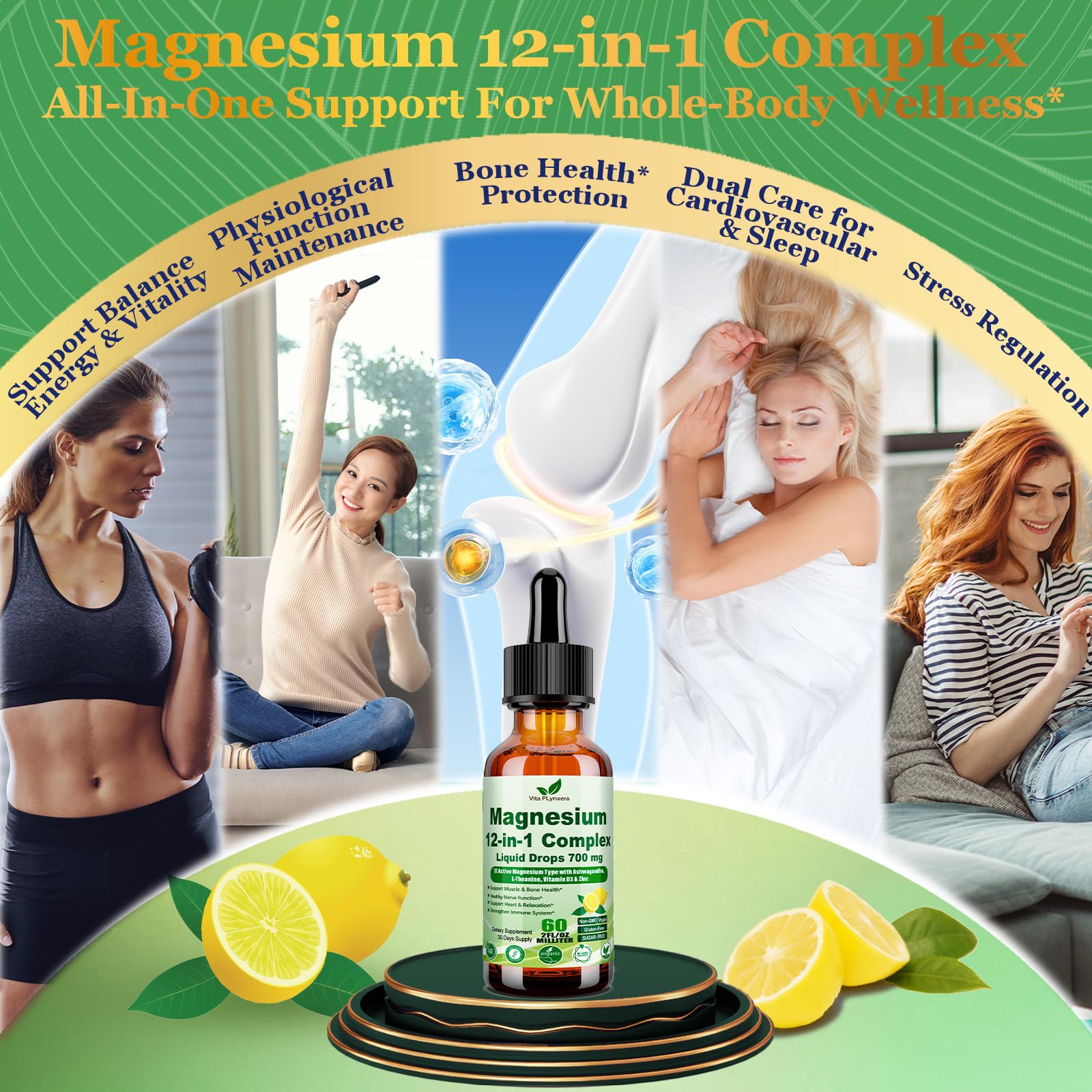 Vita PLynxera magnesium 12in1 dropper with lemon flavor for easy dosing