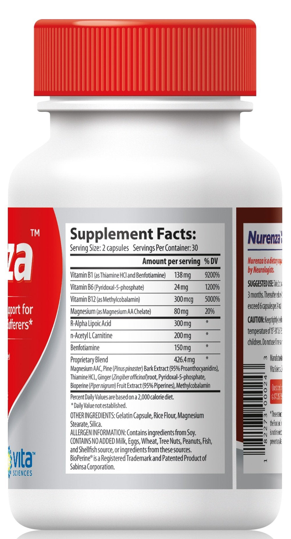 Vita Sciences Nurenza capsules closeup highlighting natural R-ALA blend for nerve health