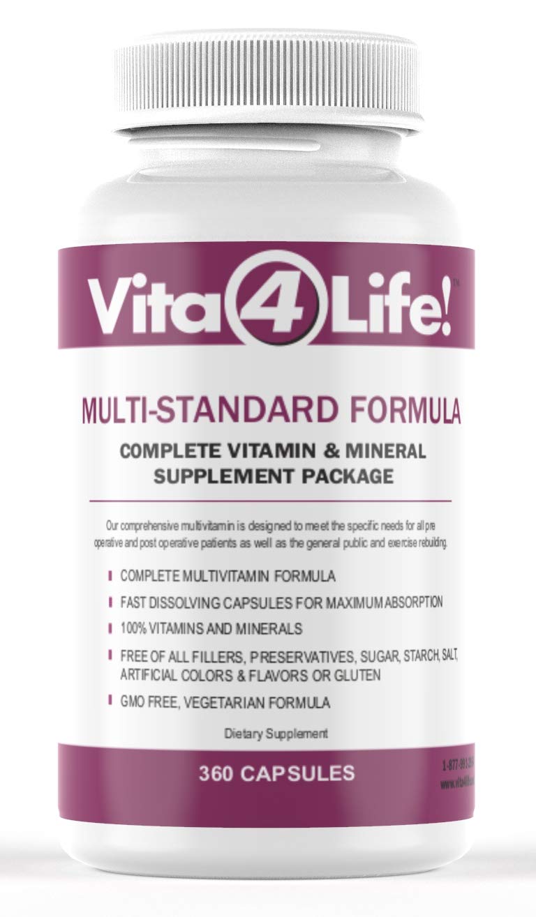 Vita4Life Multi-Standard bottle label highlights 50+ nutrients for daily wellness.