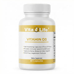Vita4Life bottle front shows D3, K2, and magnesium for daily immune and bone support