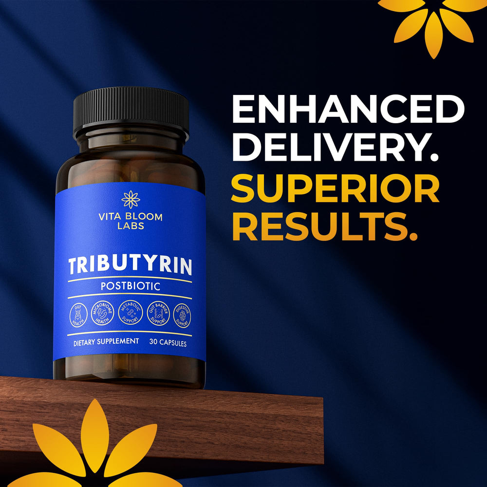 Vita Bloom Labs Tributyrin gut health scene with a balanced routine.