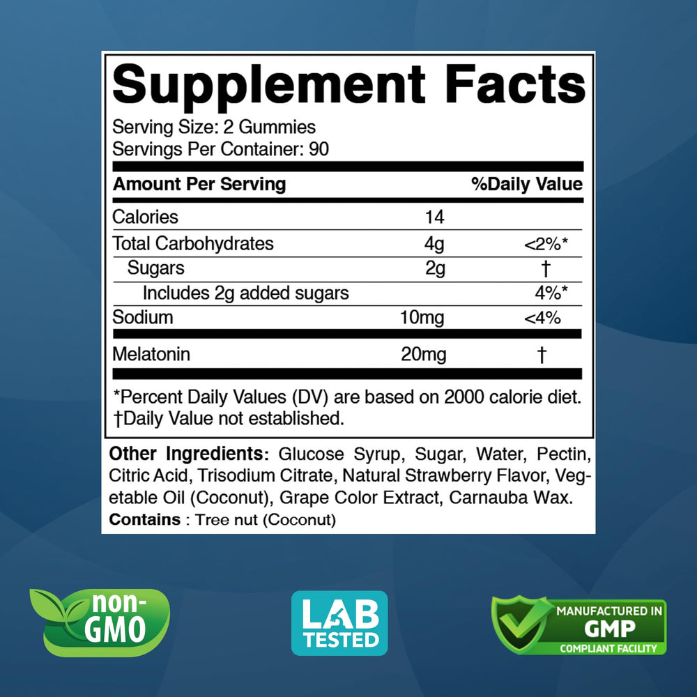 Vitabod melatonin gummies label with dosage and drug-free promise