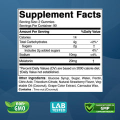 Vitabod Melatonin Gummies ingredients list highlighting drug-free formula.
