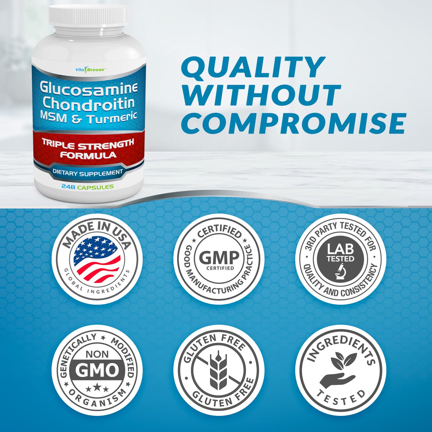 VitaBreeze daily-dosing reminder shows two capsules twice daily for convenience