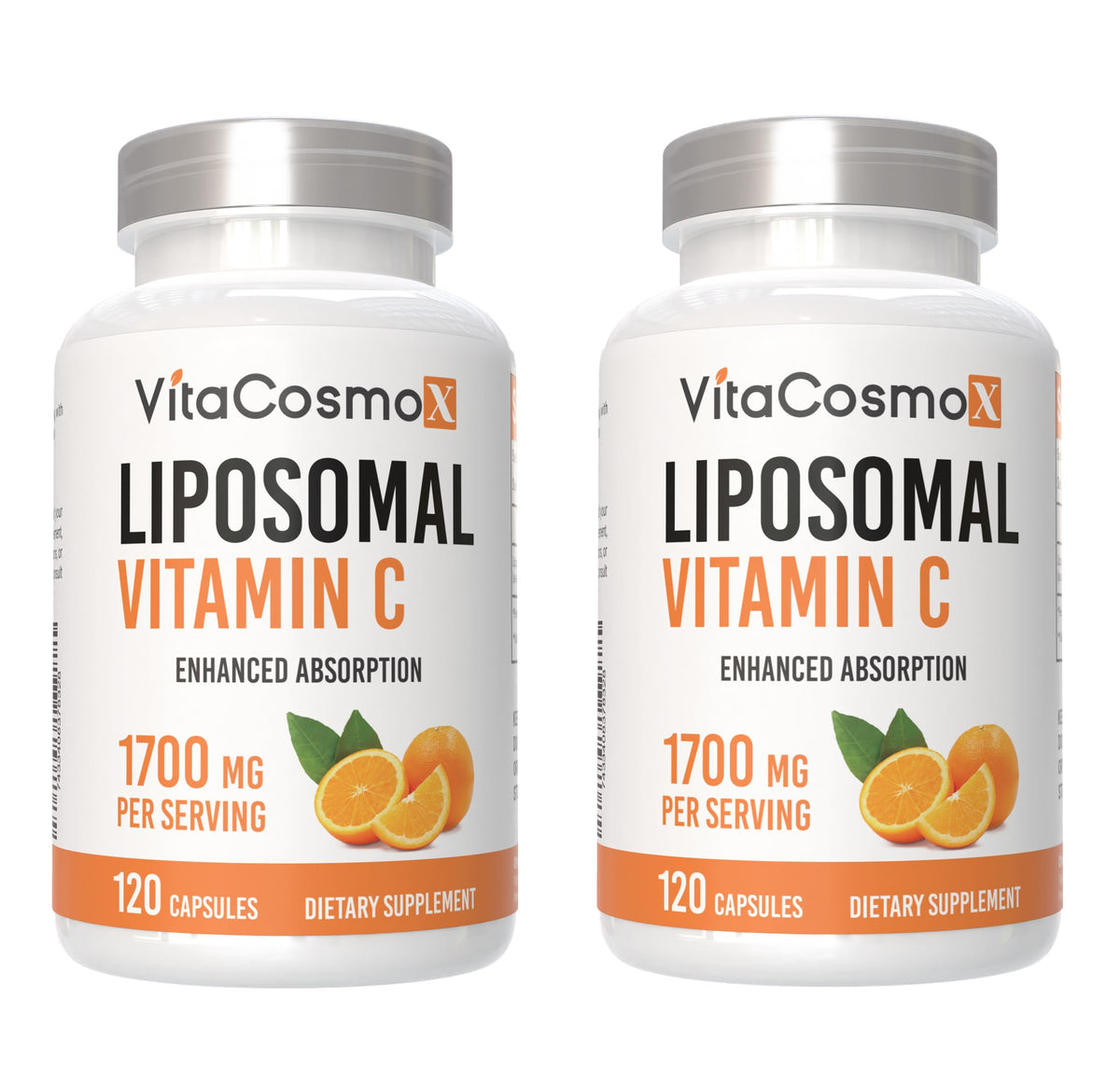 VitaCosmoX Liposomal Vitamin C bottle front view highlighting high absorption.