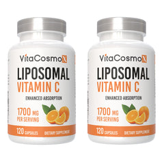 VitaCosmoX Liposomal Vitamin C bottle front view highlighting high absorption.