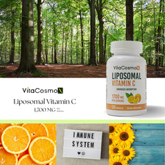 VitaCosmoX Liposomal Vitamin C bottle side panel showing ingredient transparency.