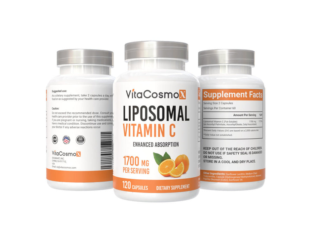 VitaCosmoX Liposomal Vitamin C two-bottle pack shown for value.