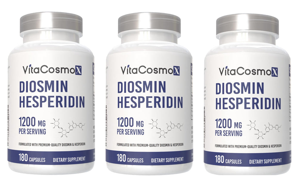 VitaCosmoX Diosmin 1200mg bottle-front supports leg comfort and circulatory health.