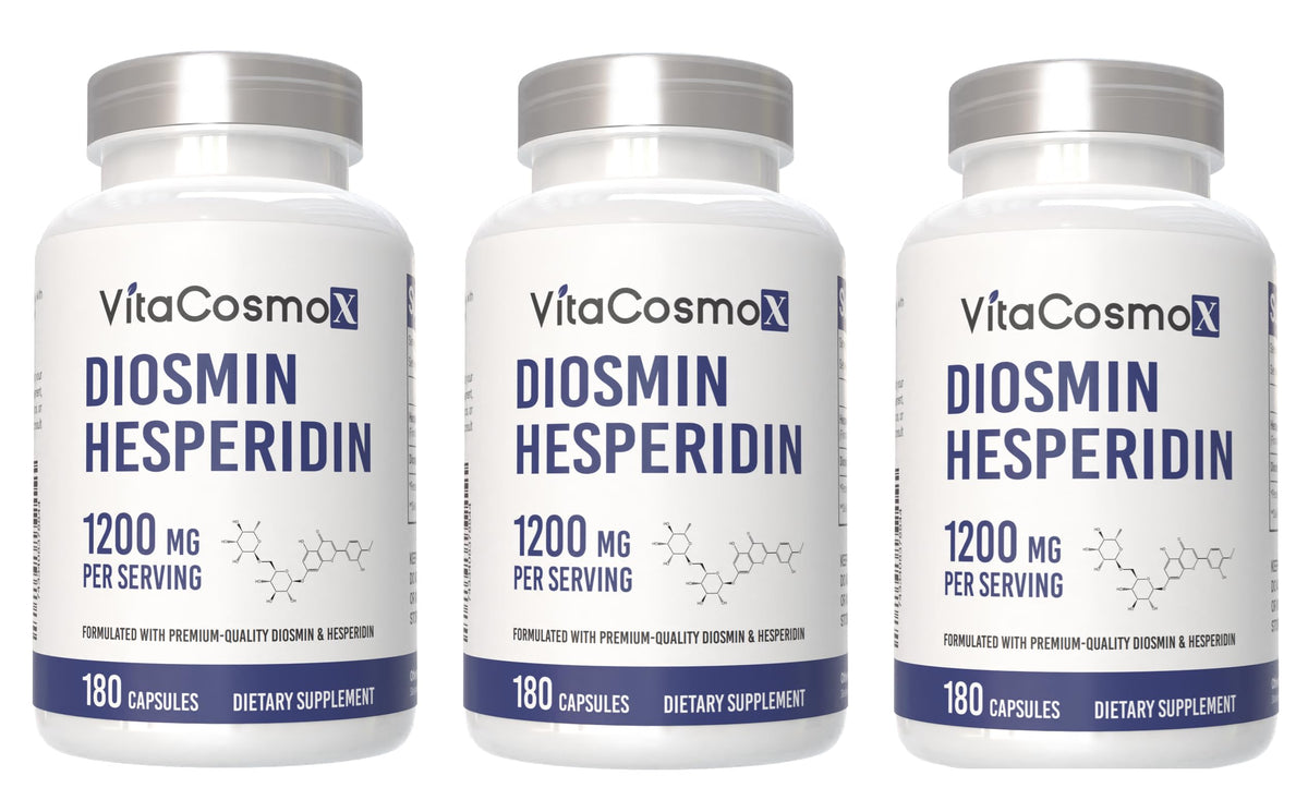 VitaCosmoX Diosmin 1200mg bottle-front supports leg comfort and circulatory health.