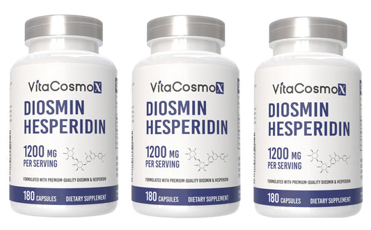 VitaCosmoX Diosmin 1200mg bottle-front supports leg comfort and circulatory health.