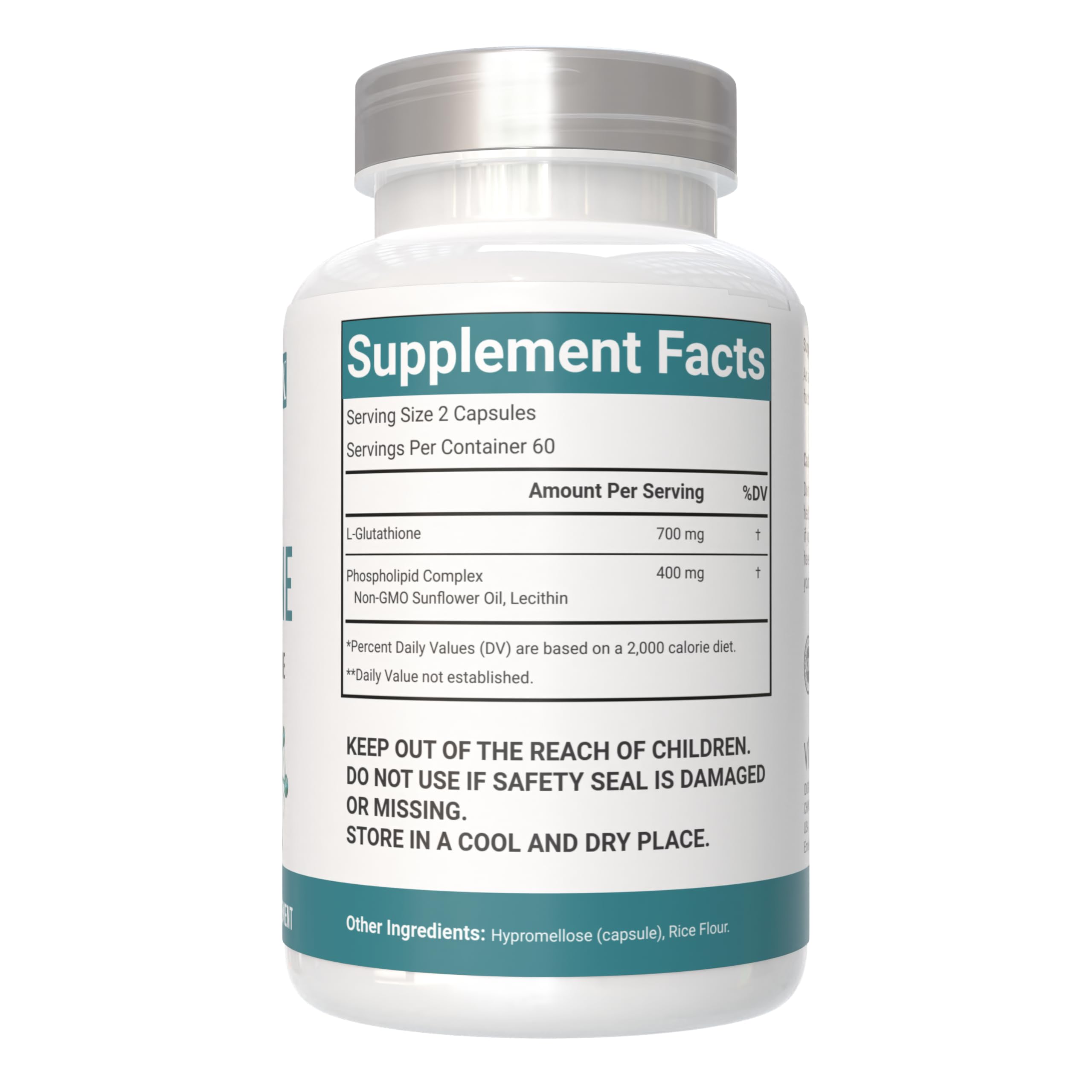 VitaCosmoX Liposomal Glutathione label emphasizes vegan, non-GMO, gluten-free and soy-free.
