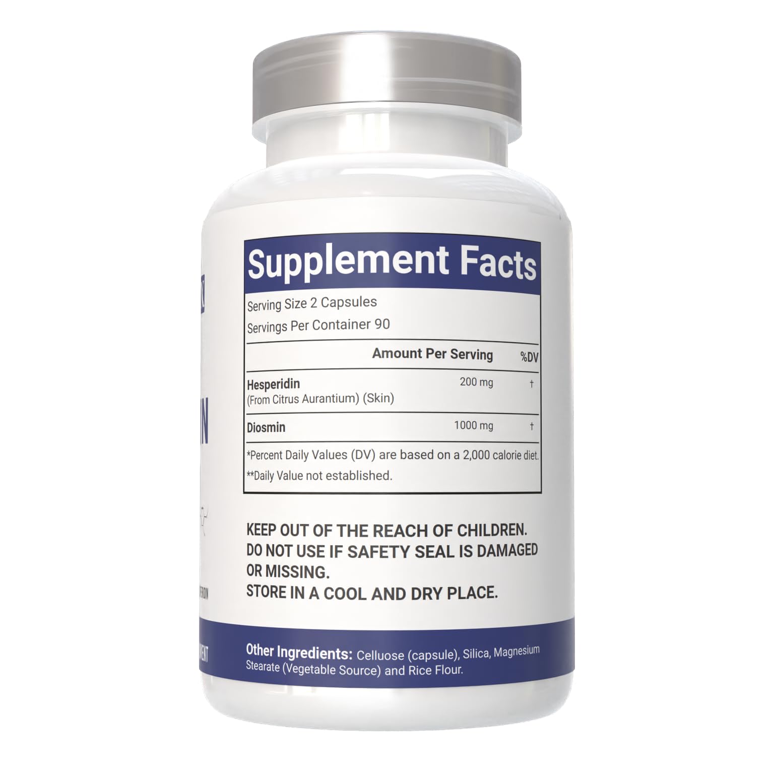 VitaCosmoX non-gmo-diosmin bottle-side-view emphasizes purity.