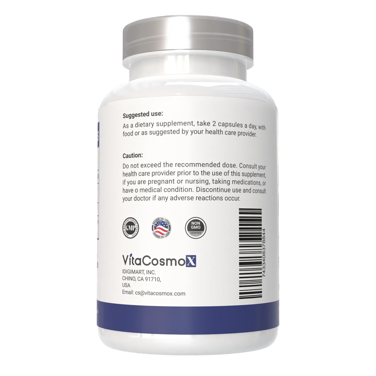 VitaCosmoX vegetarian-diosmin bottle-side-view showcases plant-based formula.