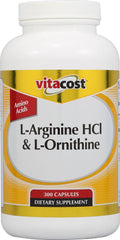 Vitacost L-Arginine HCl & L-Ornithine bottle for daily amino acid support.