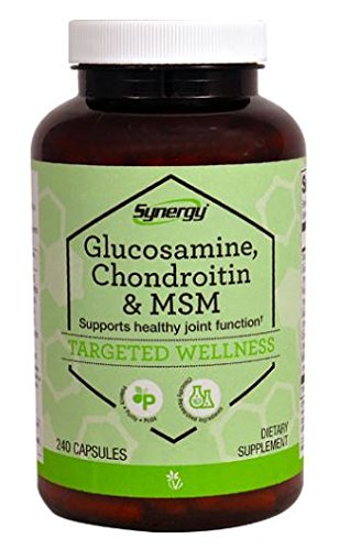 Vitacost Synergy Glucosamine Chondroitin & MSM bottle with capsules for joint support.