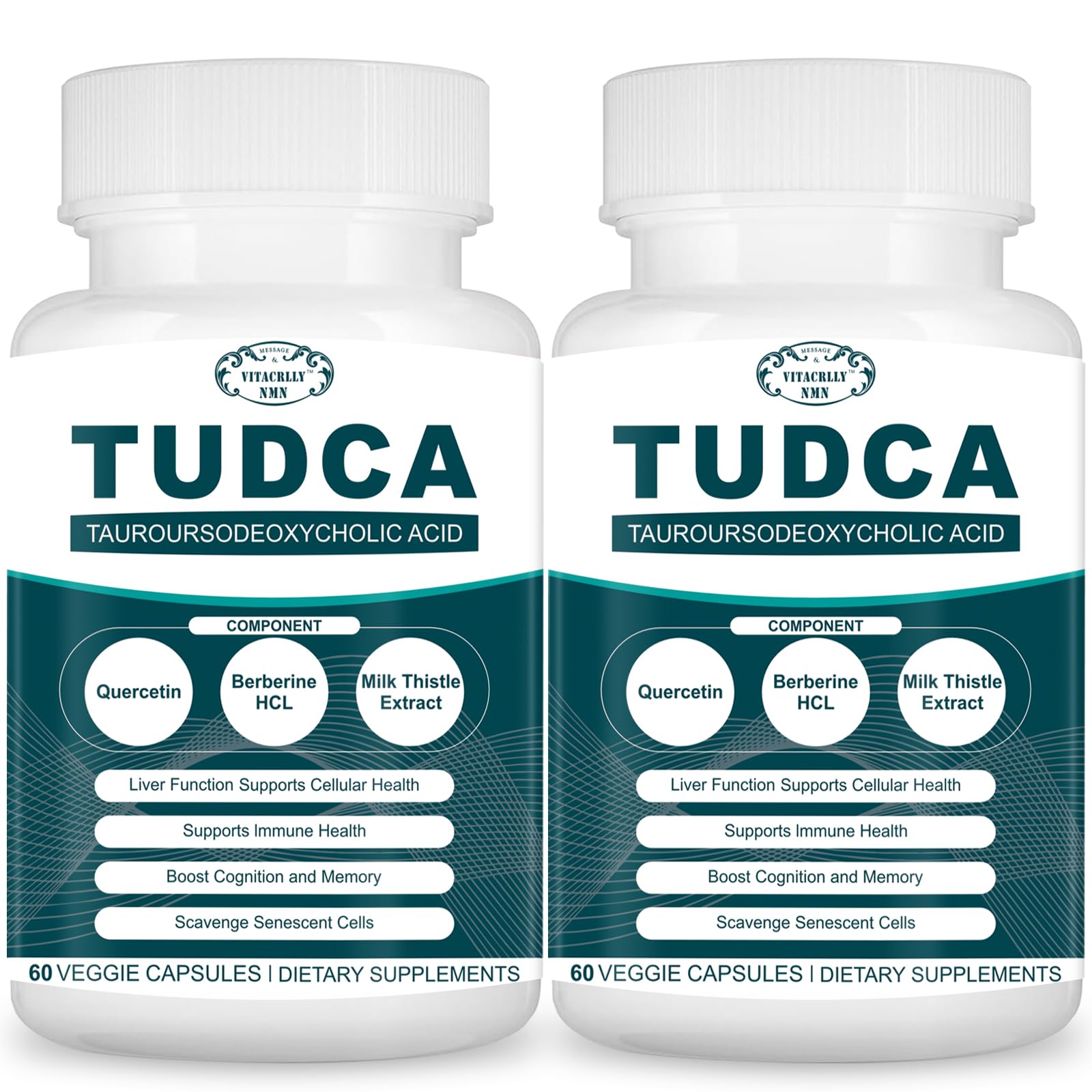 Vitacrllynmn Tudca bottle with label highlighting liver detox support.