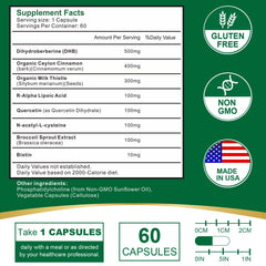 VITACRLLYNMN Dihydroberberine capsules closeup highlights easy-to-swallow 180-count packaging