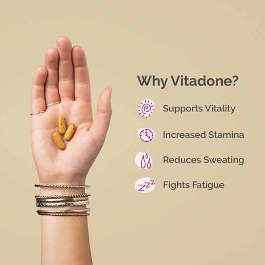 Vitadone tablets close-up showing small, easy-to-swallow capsules for wellness.