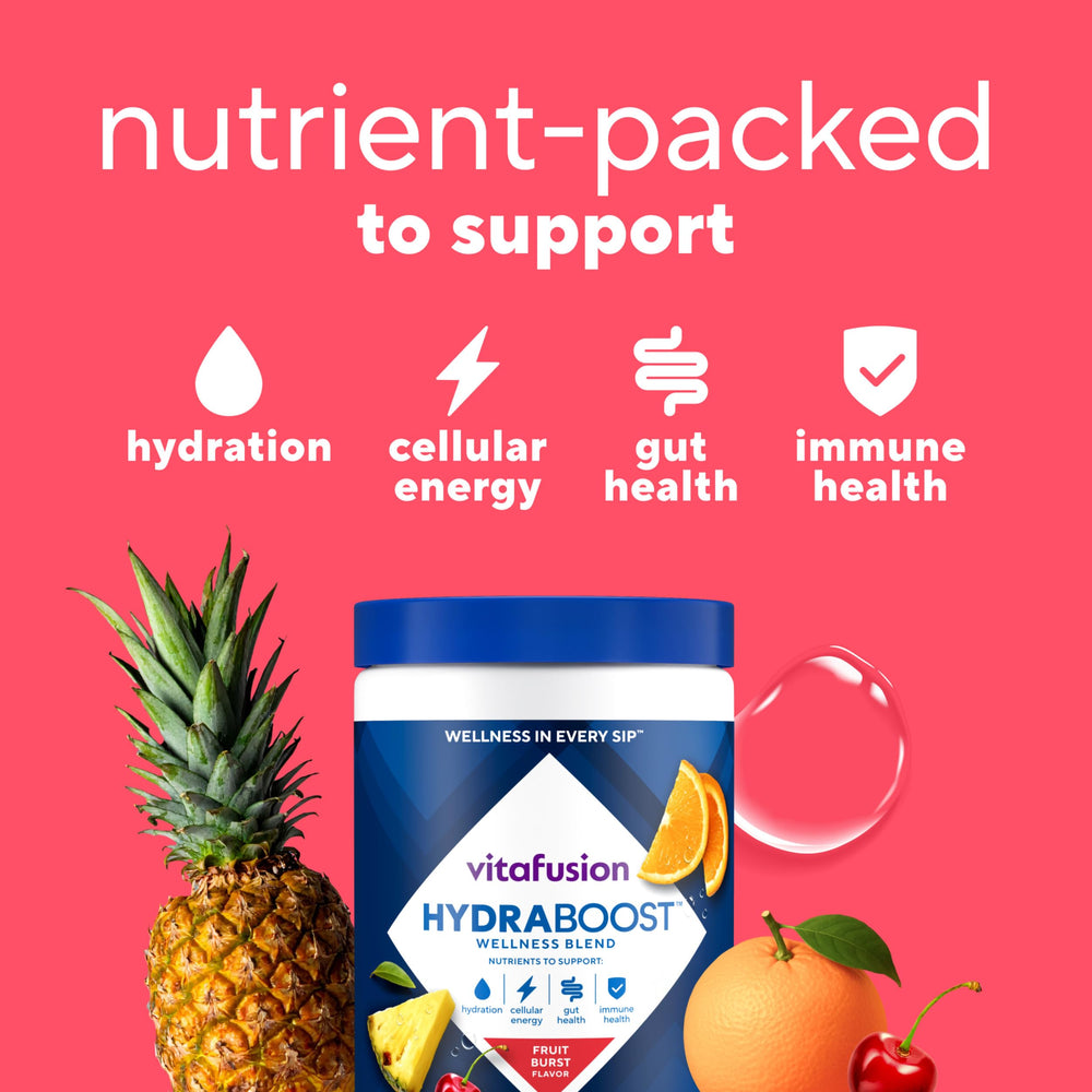 Vitafusion Hydraboost dissolving in water shows quick flavor release.