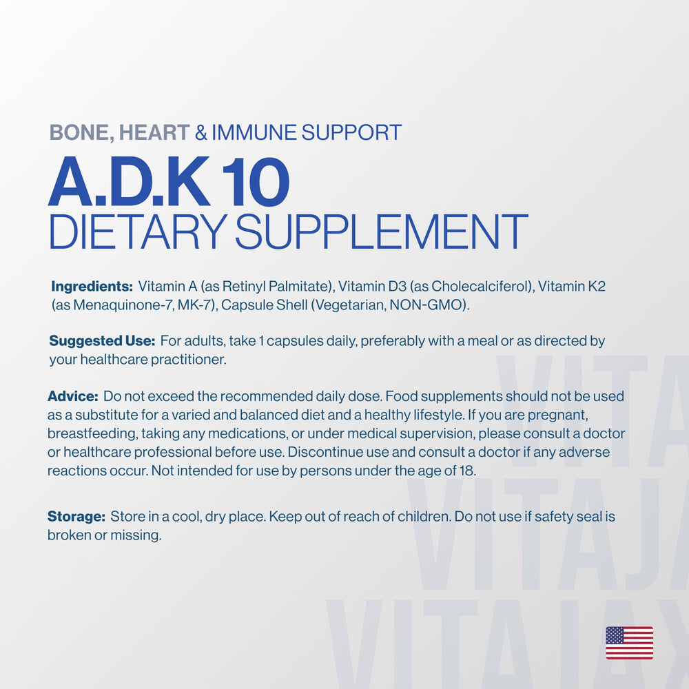 VITAJAX ADK10 back nutrition panel for calcium-related guidance