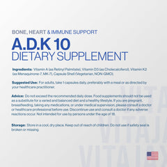 VITAJAX ADK10 back nutrition panel for calcium-related guidance