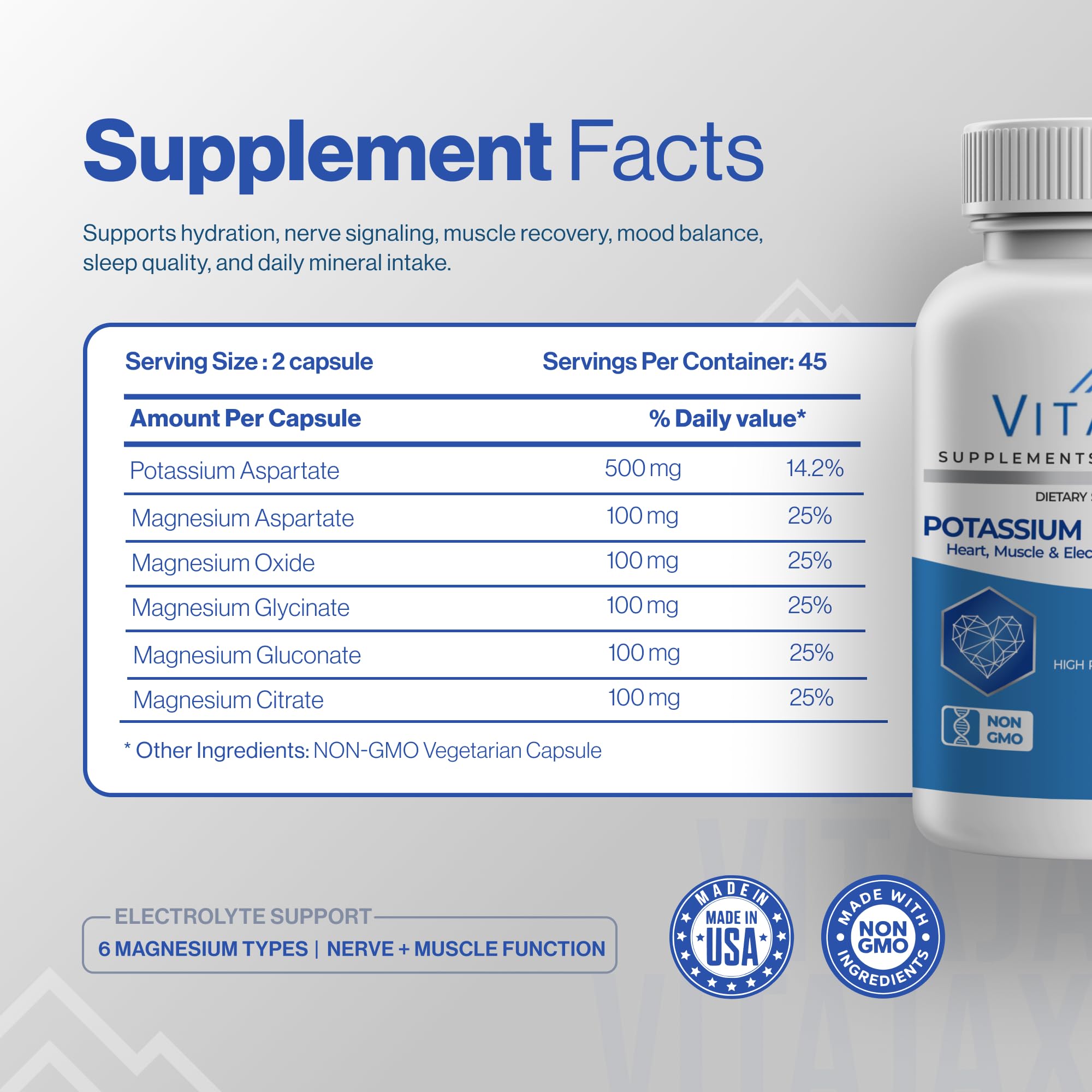 VITAJAX gluten-free seal highlighting clean, non-GMO ingredients.