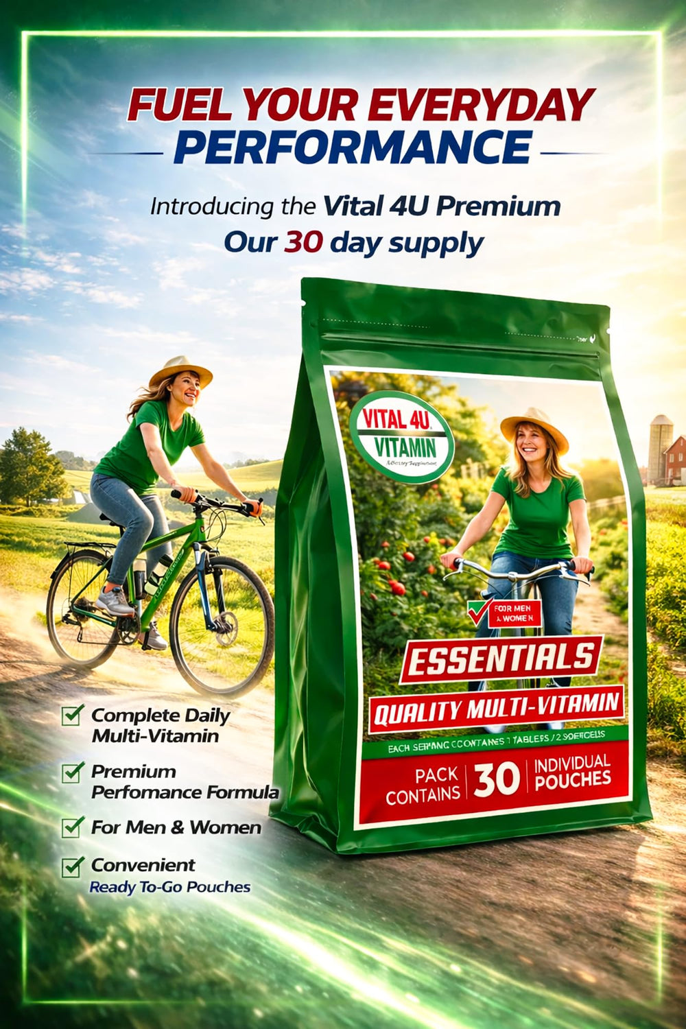VITAL 4U supplement taken with breakfast for everyday energy.