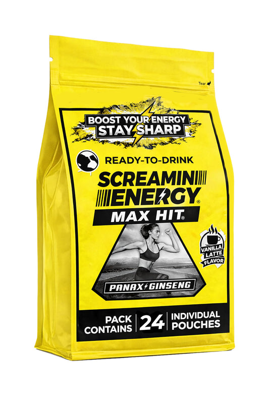 VITAL 4U Screamin Energy Vanilla Latte shot front view for quick energy boost