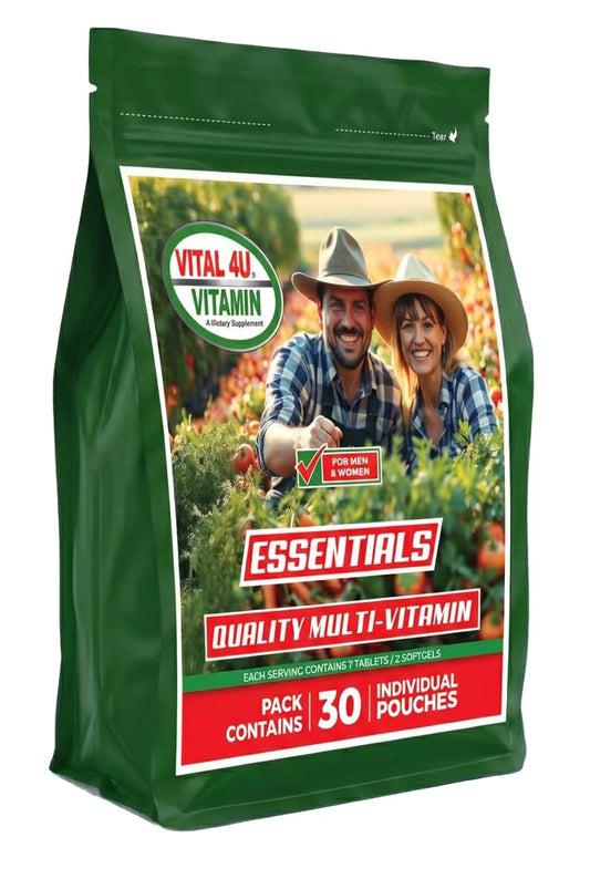 VITAL 4U Vitamin Essentials box with packets for convenient daily servings.