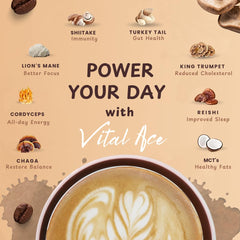Vital Ace Mushroom Coffee mug-brew captures a quick morning ritual.