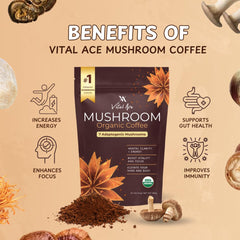 Vital Ace Mushroom Coffee organic-label closeup emphasizes USDA Organic.
