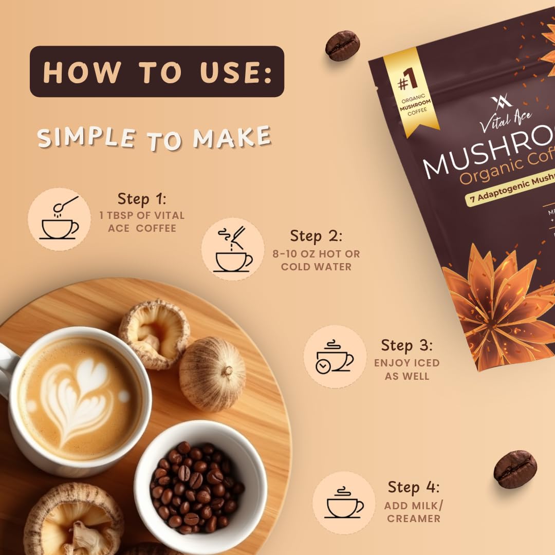 Vital Ace Mushroom Coffee powder-scoop demonstrates easy measurement.
