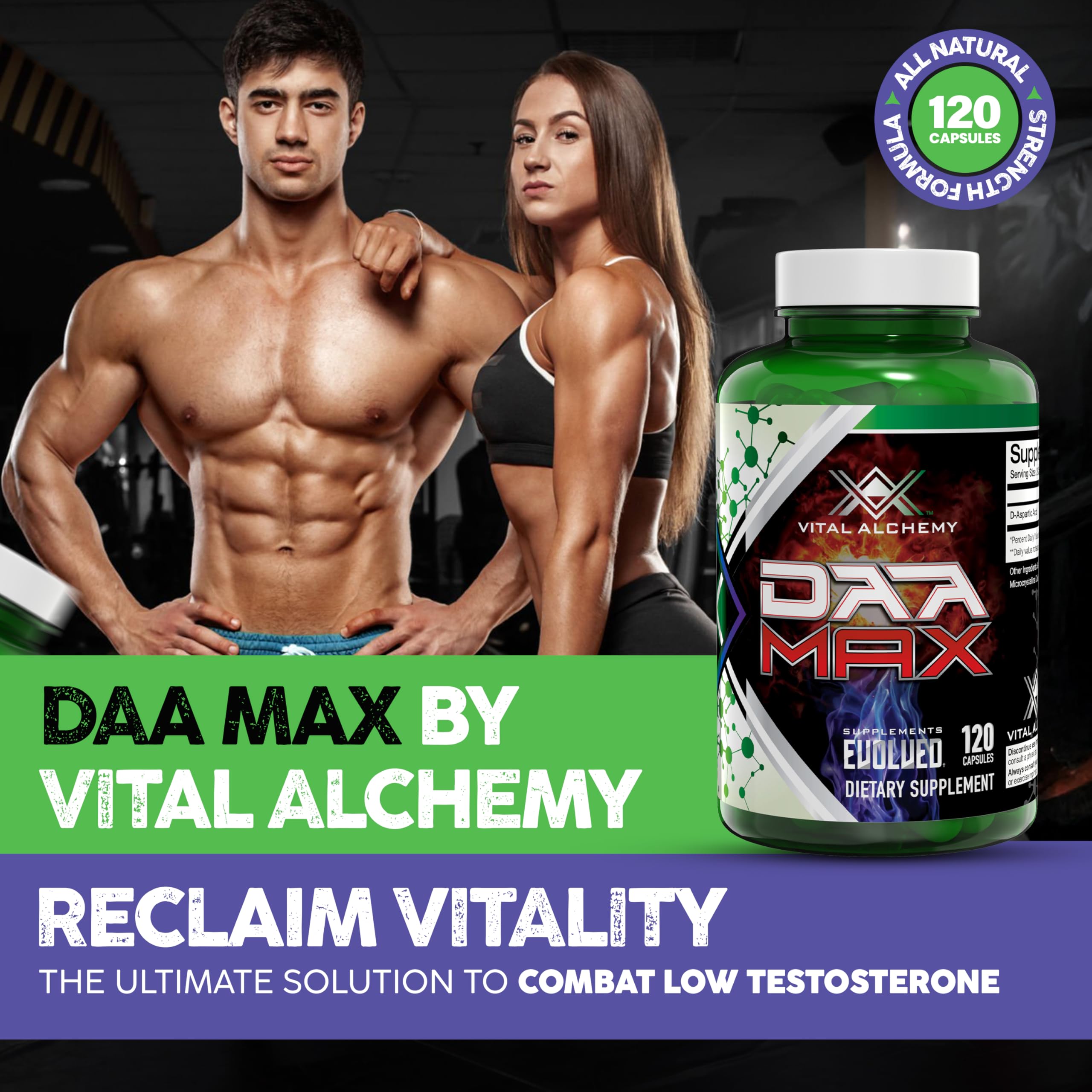 Vital Alchemy DAA Max capsules closeup highlighting dosage and quality