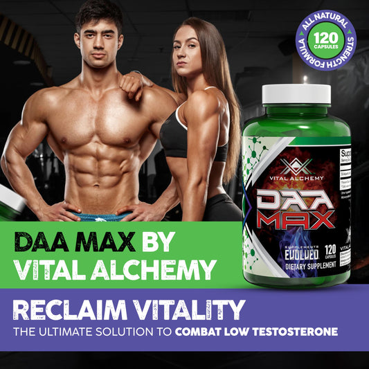 Vital Alchemy DAA Max capsules closeup highlighting dosage and quality