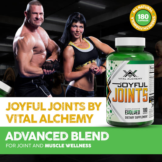 Vital Alchemy Joyful Joints bottle label close-up signals trusted formulation