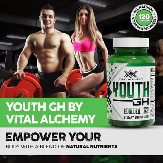 Vital Alchemy Youth capsules pour demonstrates easy daily supplementation supporting focus.