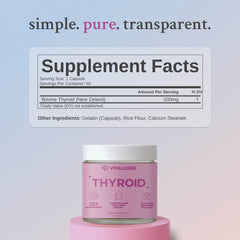 Vital Core grass-fed bovine thyroid nutrition panel—transparent sourcing.
